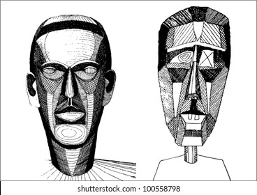 A vector illustration of abstract human heads.