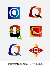 Vector illustration of abstract icons based on the letter Q logo set
