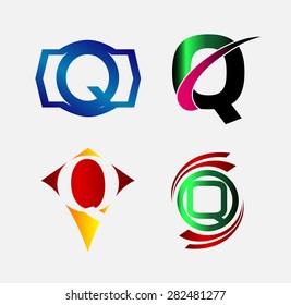 Vector illustration of abstract icons based on the letter Q
