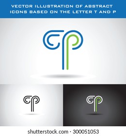 Vector illustration of abstract icons based on the letter T and P