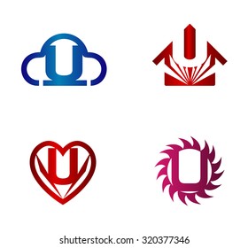 Vector illustration of abstract icons based on the letter U
