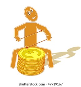 	Vector illustration with the abstract image of the drummer playing on a drum in the form of the stylized coins of euro, symbolizes - game at a financial stock exchange.