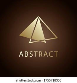 Vector illustration with abstract image of a gold arrow on a brown background, consisting of gold, triangles folded in the shape of an origami. Template logo, icons, pictograms for premium business.