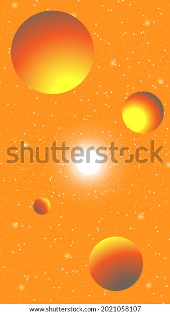Vector illustration. Abstract image.\
Planetary system on an orange\
background.