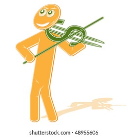 The vector illustration with the abstract image of the violinist with a violin stylized under a sign on dollar, symbolizes - game at a financial stock exchange.