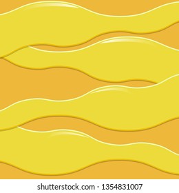 vector illustration abstract image of yellow wavy volumetric shapes with highlights and shadows on an orange background.