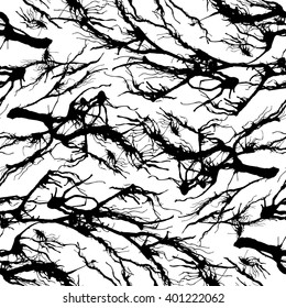 Vector illustration Abstract ink art in seamless pattern. Tree branches abstract modern background in vector. Beautiful streaks of black paint in seamless natural pattern