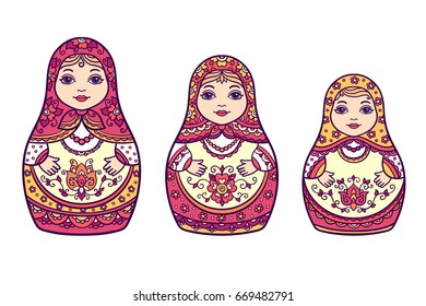 vector illustration, abstract,  isolate on a white background, traditional Russian doll, national costume, floral ornament