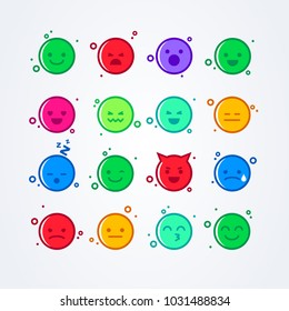 Vector illustration abstract isolated funny cute flat style emoji emoticon icon set with different moods on background