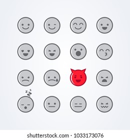 Vector illustration abstract isolated funny cute flat style emoji emoticon icon set with different moods on background