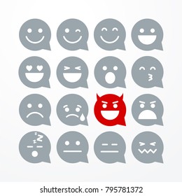Vector illustration abstract isolated funny flat style emoji or emoticon speech bubble icon set on white background