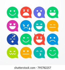 Vector illustration abstract isolated funny flat style emoji or emoticon speech bubble icon set on white background