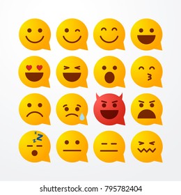 Vector illustration abstract isolated funny flat style emoji emoticon speech bubble icon set on white background