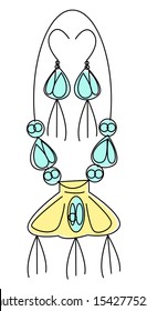 Vector illustration with abstract jewelry set of necklaces and earrings in vintage or ethnic style. Lines and color are used. Cards, invitations, posters, web design, printing products can be used.