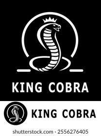 Vector illustration of abstract king cobra logo with crown in black and white