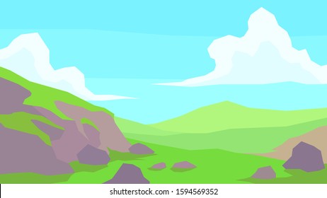 vector illustration abstract landscape clouds rocks cliff hill