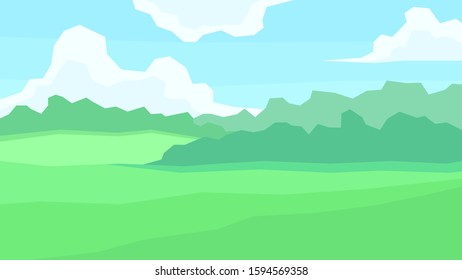 vector illustration abstract landscape forest trees plain glade cloudy sky