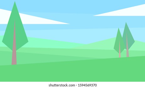 vector illustration abstract landscape geometric trees plain clouds