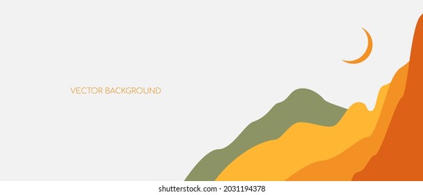 Vector illustration of an abstract landscape. Mountains and moon. Colorful background with copy space for text. Layout for social networks, banners, posters. Design of wall art, covers