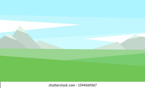 vector illustration abstract landscape peak mountain plain sky clouds grass