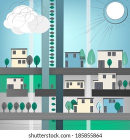Vector illustration of abstract landscape with roads