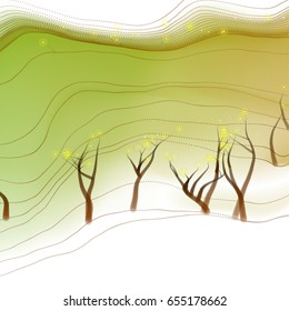 Vector illustration of an abstract landscape with schematically depicted trees