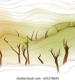 Vector illustration of an abstract landscape with schematically depicted trees