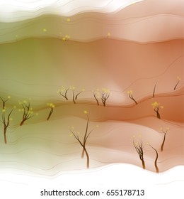 Vector illustration of an abstract landscape with schematically depicted trees