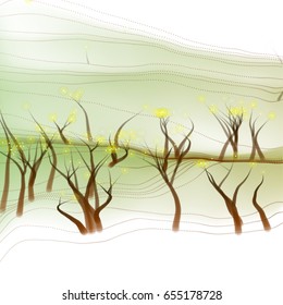 Vector illustration of an abstract landscape with schematically depicted trees