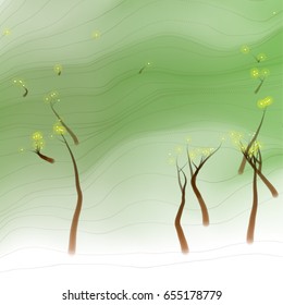 Vector illustration of an abstract landscape with schematically depicted trees
