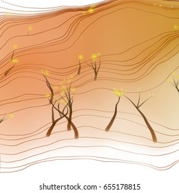 Vector illustration of an abstract landscape with schematically depicted trees