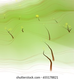 Vector illustration of an abstract landscape with schematically depicted trees