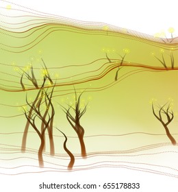 Vector illustration of an abstract landscape with schematically depicted trees