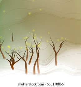 Vector illustration of an abstract landscape with schematically depicted trees