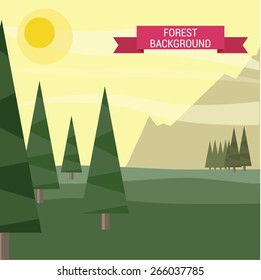 Vector illustration of abstract landscape with trees and mountains