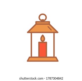 Vector illustration of abstract lantern with a candle on a white background. Icon Retro lantern with a candle isolated object.