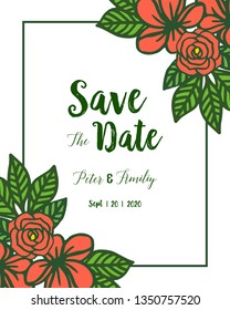 Vector illustration abstract leaf flower frame for lettering save the date hand drawn