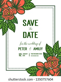 Vector illustration abstract leaf flower frame for lettering save the date hand drawn