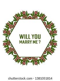 Vector illustration abstract leaf flower frame for card will you marry me
