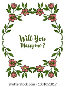 Vector illustration abstract leaf flower frame for card will you marry me