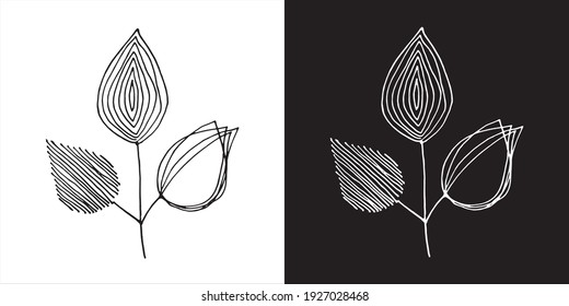 Vector Illustration of Abstract Leaf Line Art Design in Black and White Background