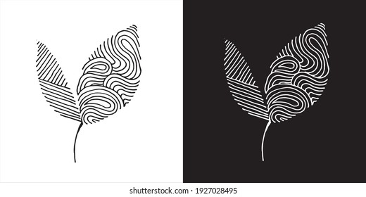 Vektorgrafik des abstrakten Leaf Line Art Design auf schwarz-weißem Hintergrund