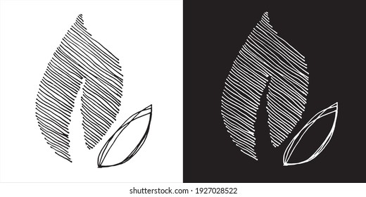 Vector Illustration of Abstract Leaf Line Art Design in Black and White Background