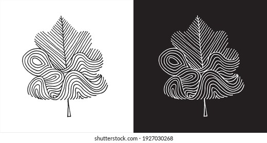 Ilustración vectorial del diseño de la línea de la hoja abstracta en fondo blanco y negro