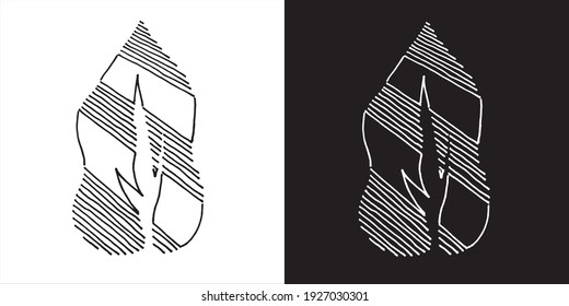 Vector Illustration of Abstract Leaf Line Art Design in Black and White Background