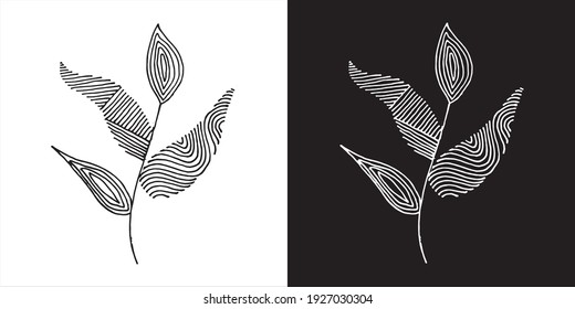Vector Illustration of Abstract Leaf Line Art Design in Black and White Background