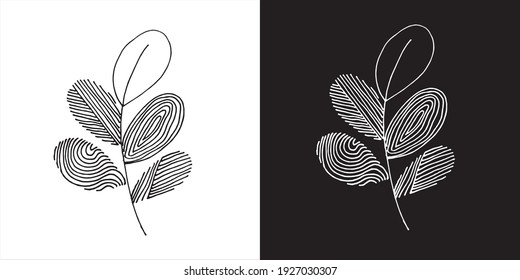 Vector Illustration of Abstract Leaf Line Art Design in Black and White Background