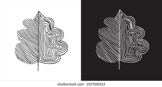 Vector Illustration of Abstract Leaf Line Art Design in Black and White Background