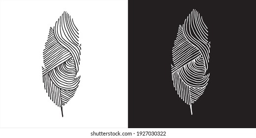 Vector Illustration of Abstract Leaf Line Art Design in Black and White Background