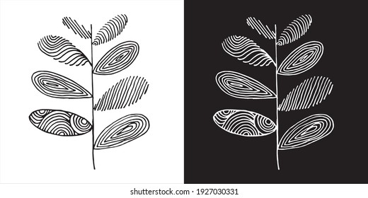 Vector Illustration of Abstract Leaf Line Art Design in Black and White Background